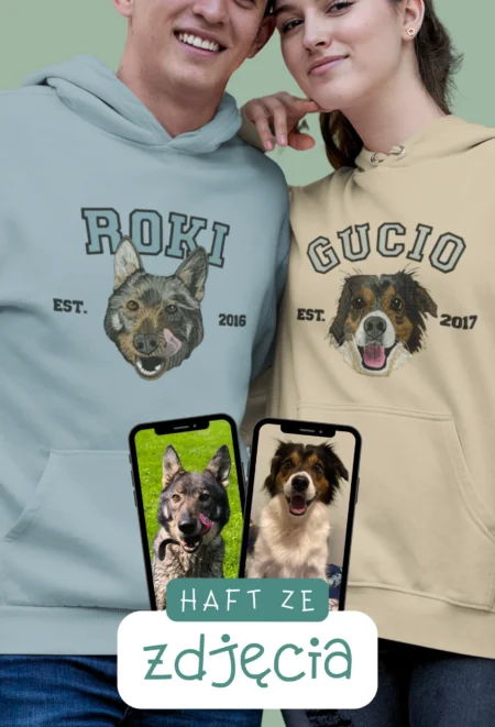 Personalizowana Bluza Haftowana - ze Zdjęcia Twojego Zwierzaka - Imię i Data