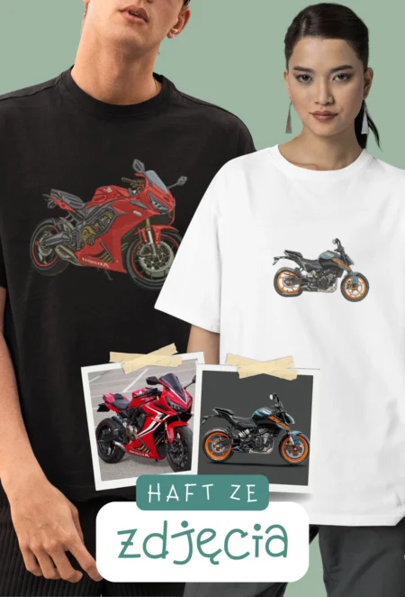 Personalizowana Koszulka Haftowana - Motocykl z Twojego Zdjęcia