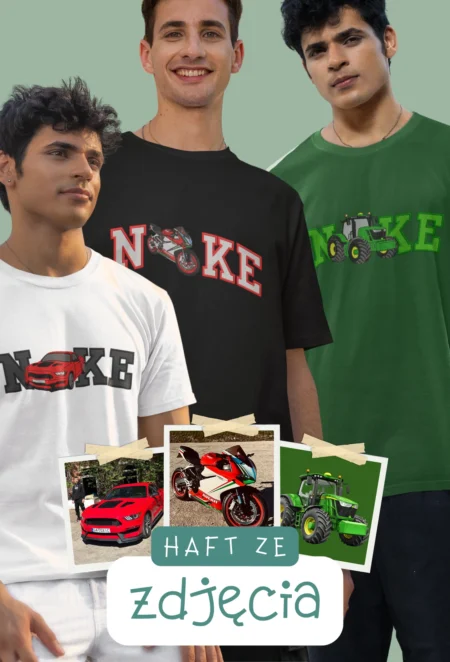 Personalizowana Koszulka Haftowana - Samochód z Twojego Zdjęcia + NKE