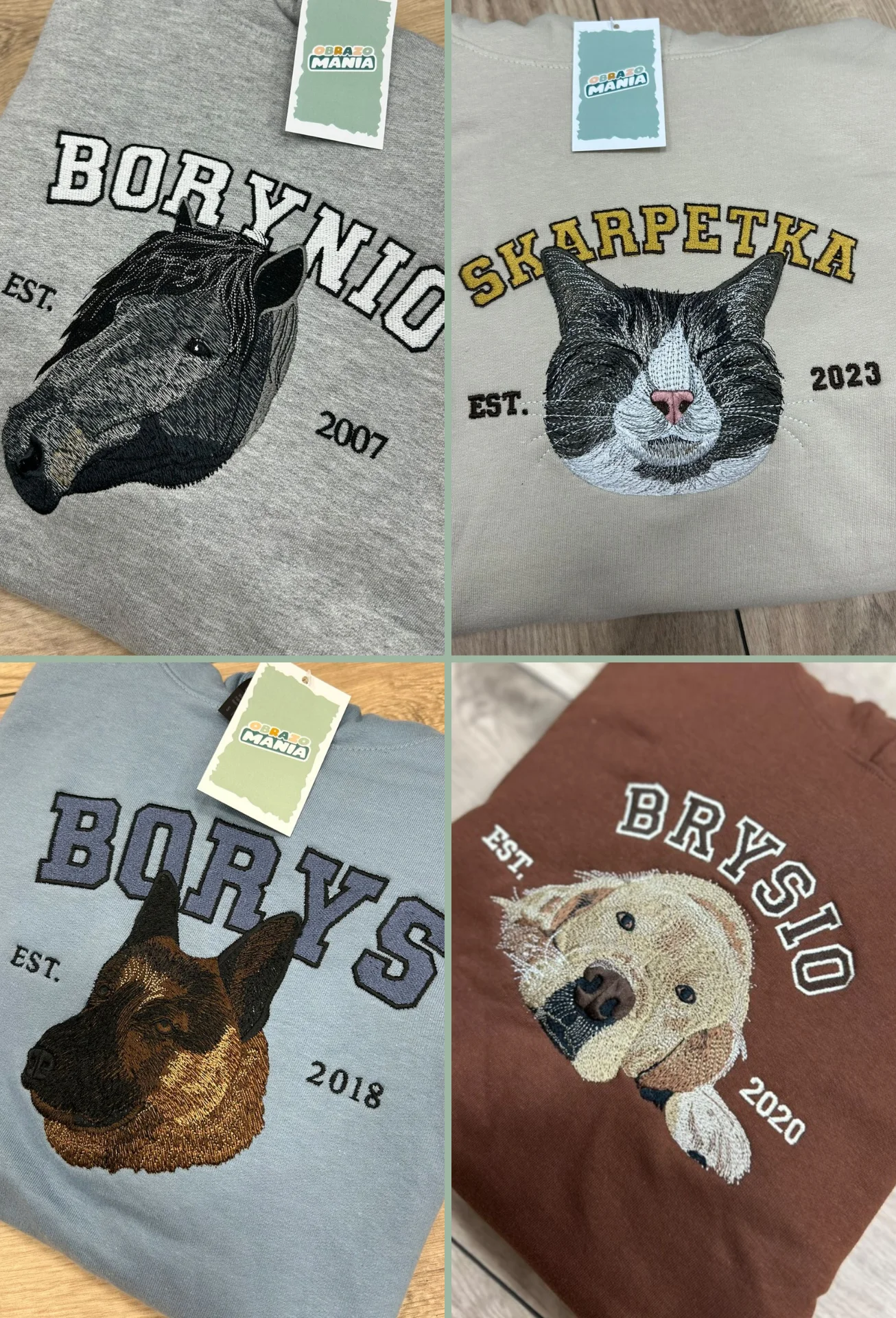 Personalizowana Bluza Haftowana - ze Zdjęcia Twojego Zwierzaka - Imię i Data