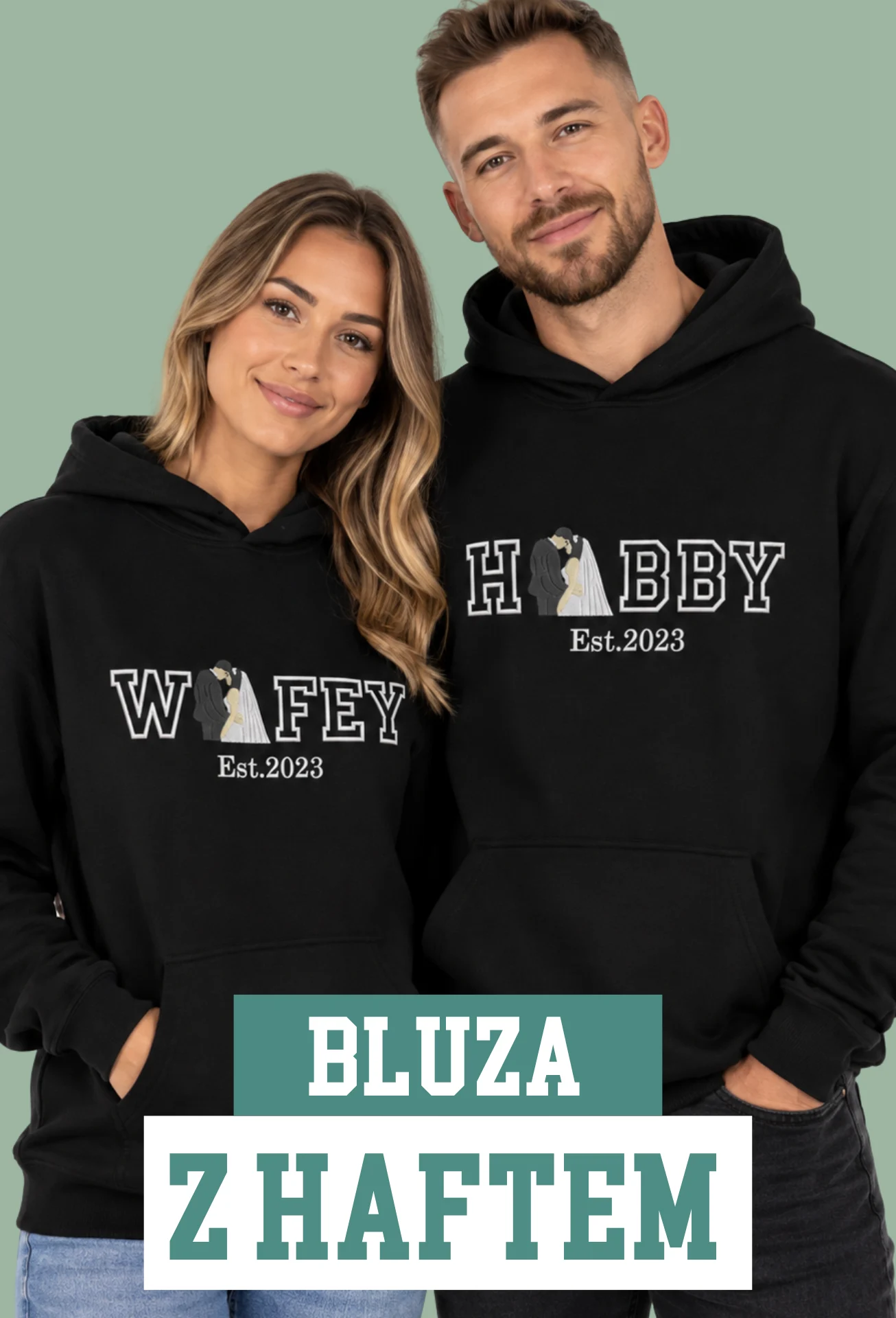 Personalizowana Bluza Haftowana - Wifey/Hubby ze Zdjęciem