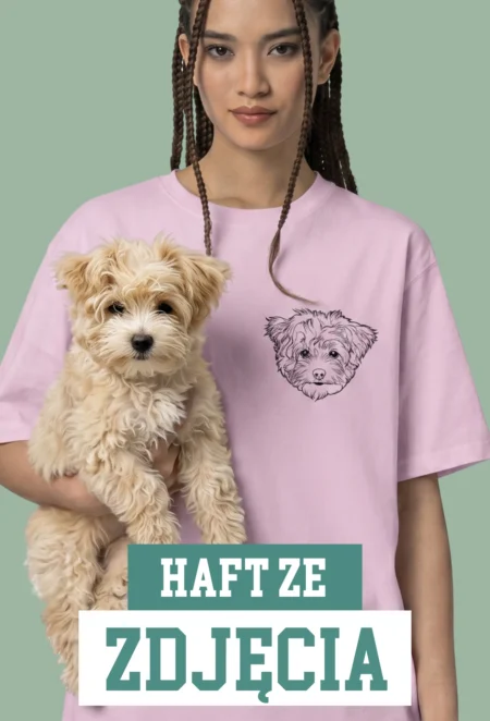 Personalizowana Koszulka Haftowana - ze Zdjęcia Twojego Zwierzaka/ów - GŁOWA - LINE ART