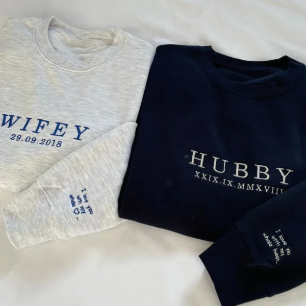 Personalizowana Bluza Haftowana - Hubby/Wifey - Data