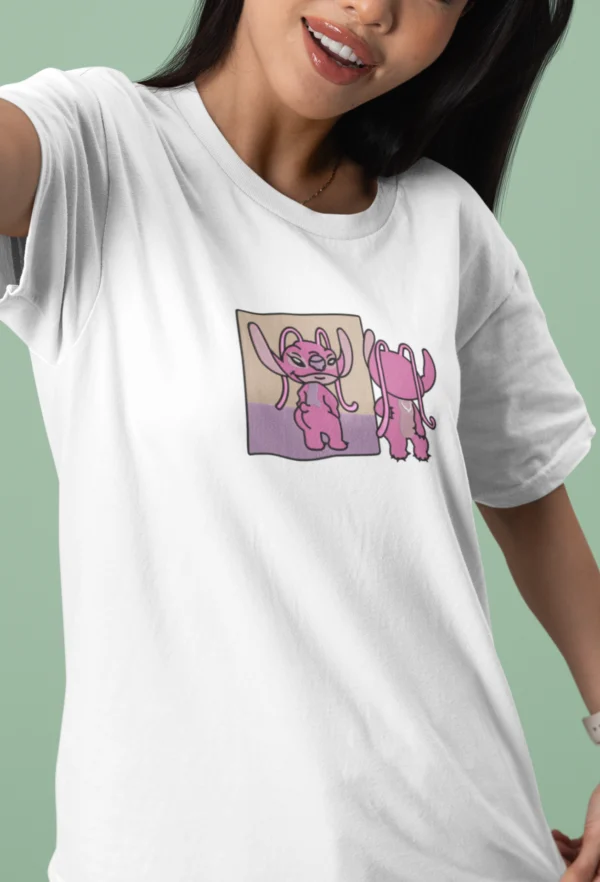 Koszulka Haftowana Angel Gym, inspirowana bajką Lilo & Stitch, 100% bawełna, trwały haft, 12 kolorów, rozmiary S-XL.