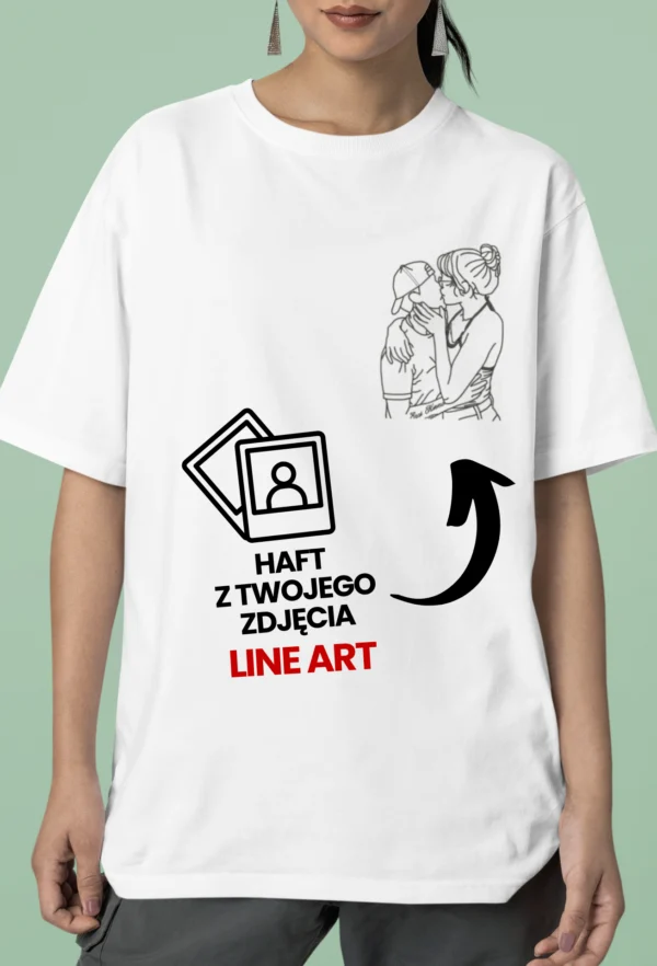 Personalizowana Koszulka Haftowana - Twoje Zdjęcie - LINE ART
