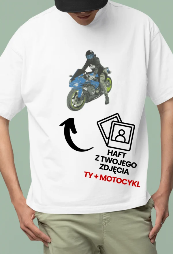 Personalizowana Koszulka Haftowana - Twoje Zdjęcie z Motocyklem