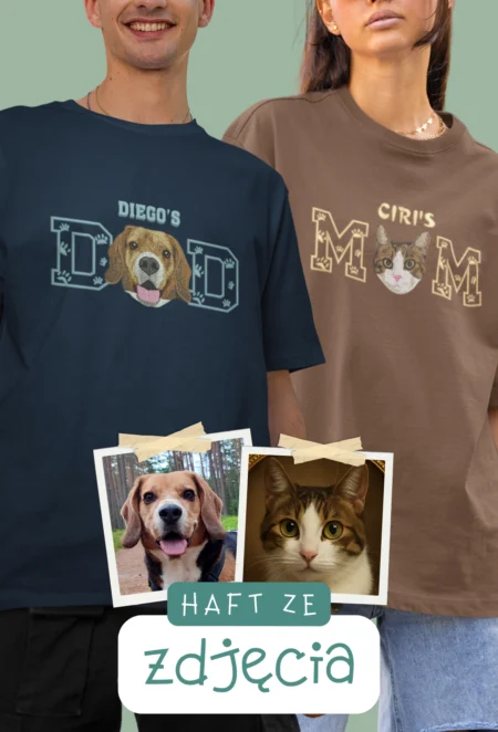 Personalizowana Koszulka Haftowana - ze Zdjęcia Twojego Zwierzaka - DAD/MOM