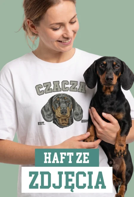 Personalizowana Koszulka Haftowana - ze Zdjęcia Twojego Zwierzaka - Imię i Data