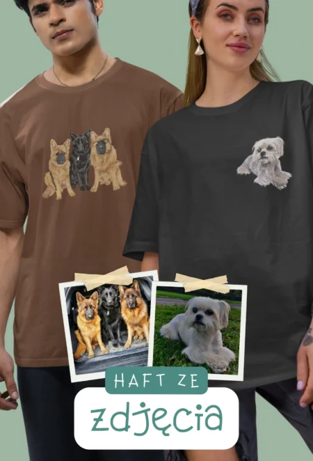 Personalizowana Koszulka Haftowana - ze Zdjęcia Twojego Zwierzaka - Z CIAŁEM
