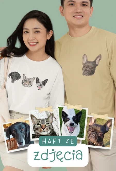 Personalizowana Koszulka Haftowana – Ze Zdjęcia Twojego Zwierzaka (Głowa)