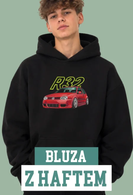 Bluza z Haftem - Czerwony Volkswagen Golf MK4 R32 z Napisem