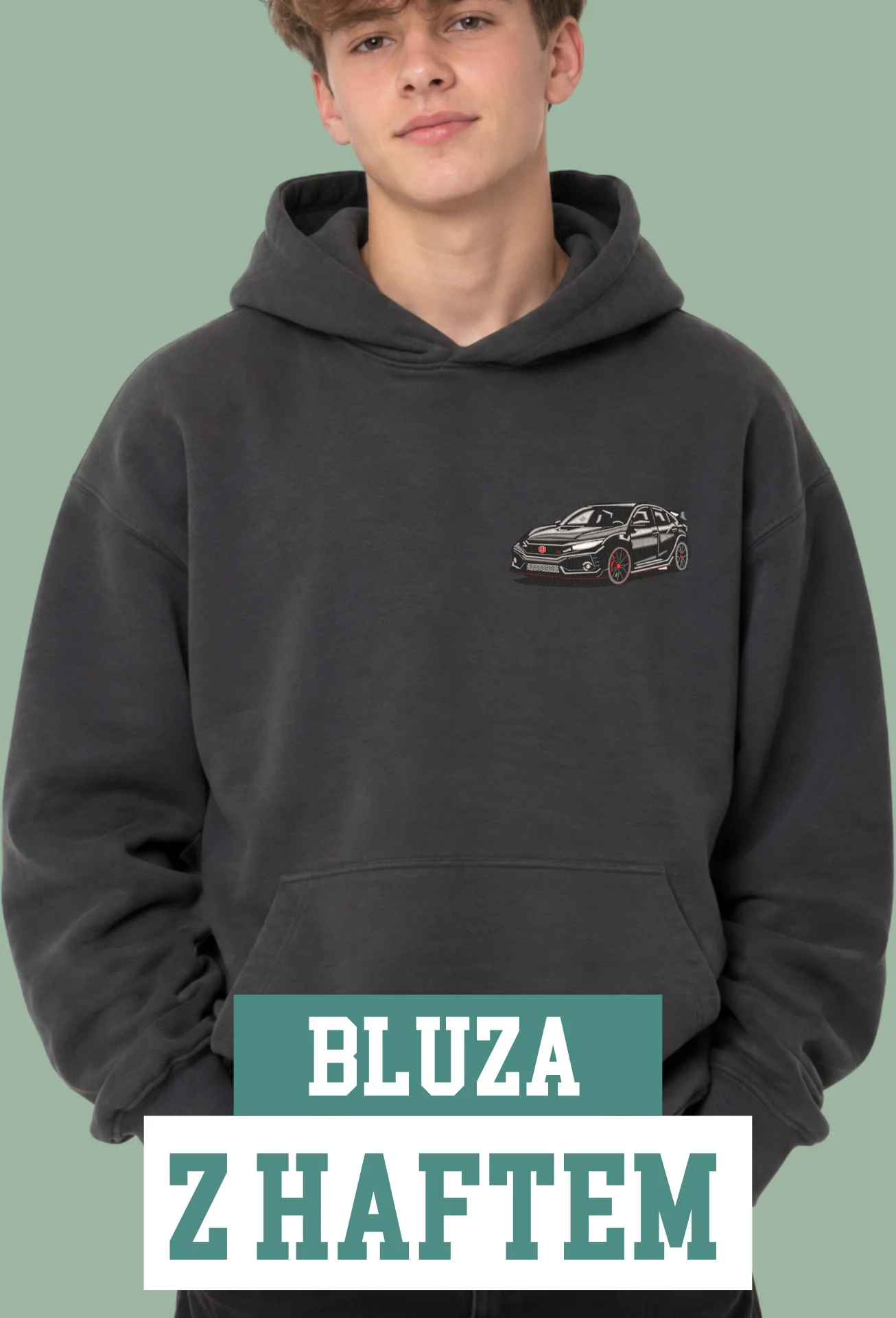 Bluza z Haftem - Czarne Honda Civic Type R